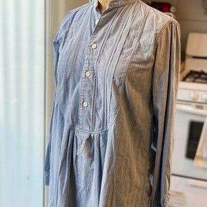 VTG Double RL Mandarin Collar Tuxedo Front Chambray Stripe Patch Shirtdress SZ 1